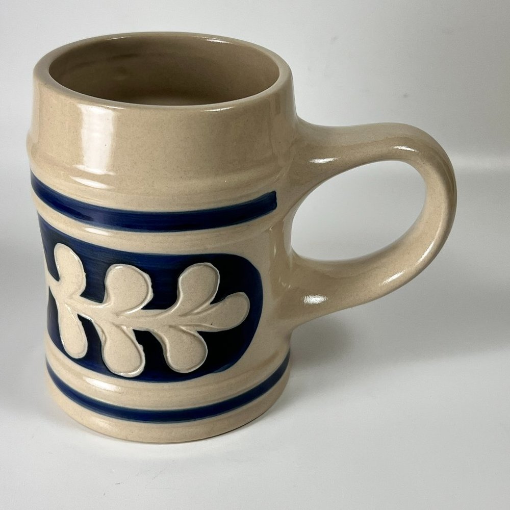 Williamsburg Beer Stein Mug Stoneware Pottery Blue Salt Glaze Oak Leaf Farmhouse